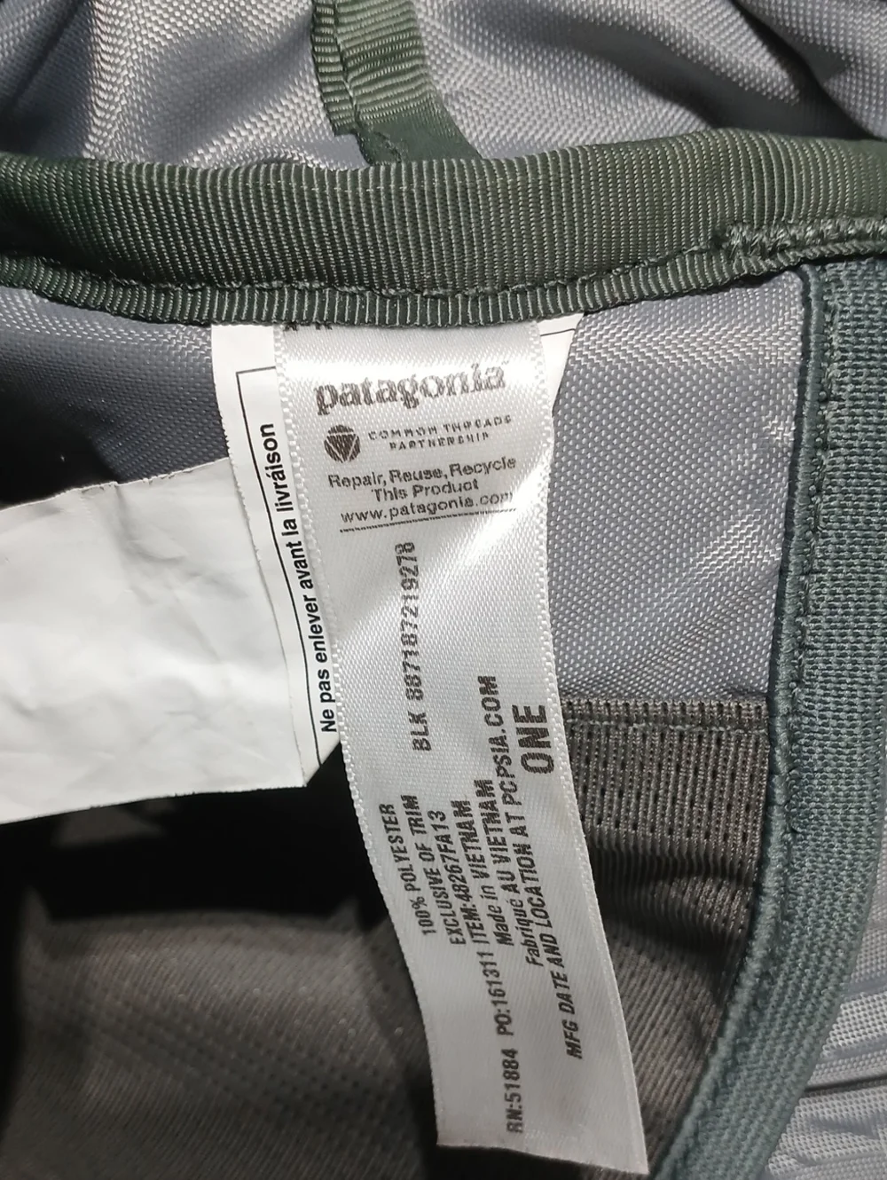 Patagonia Black Messenger Bag with Olive Straps Unisex